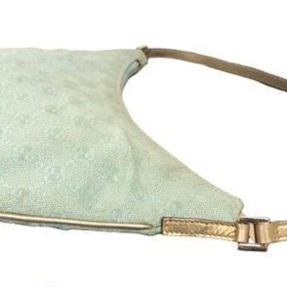 xx SOLDXXSOLD COA Gucci GG Canvas Hobo Pouchette Blue with Gold Metallic - Picture 2 of 10